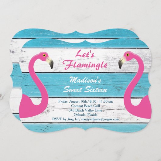 レッズフラミングルストライプのSweet sixteen招待状 招待状 (正面/裏面)