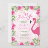 レッズフラミングルトロピカルピンクフローラ誕生日 招待状 (正面)