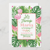 レッズフラミングルトロピカルフラミンゴ誕生日 招待状 (正面/裏面)