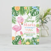 レッズフラミングルトロピカルフルーツフラミンゴ誕生日 招待状 (スタンド正面)