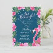 レッズフラミングルネイビーブルートロピカルフローラ誕生日 招待状 (スタンド正面)