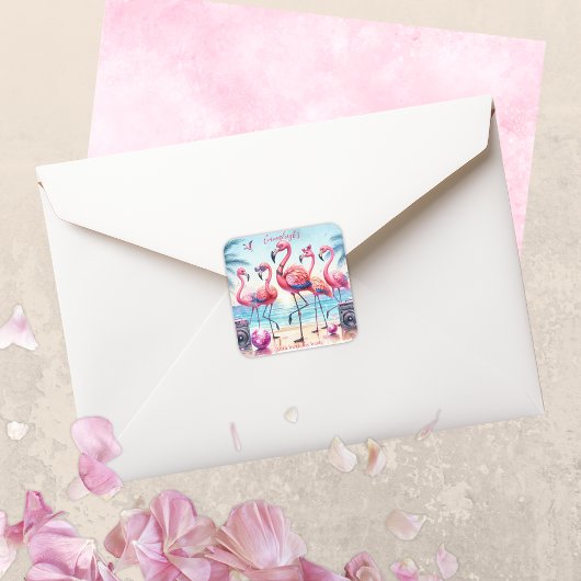 レッズフラミングルビーチパーティー誕生日 スクエアシール