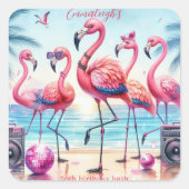 レッズフラミングルビーチパーティー誕生日 スクエアシール (正面)