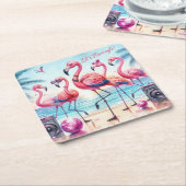 レッズフラミングルビーチ誕生日Bash スクエアペーパーコースター (アングル)