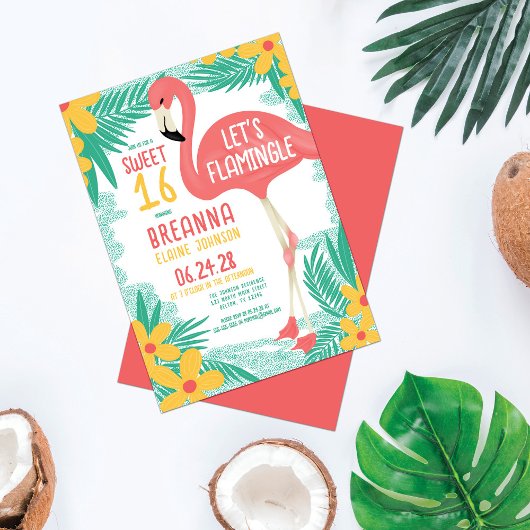 レッズフラミングルフラミンゴトロピカルフローラスイーツ16 招待状