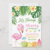 レッズフラミングルフラミンゴ誕生日招待状 招待状 (正面)