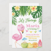 レッズフラミングルフラミンゴ誕生日招待状 招待状 (正面/裏面)