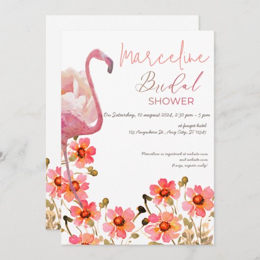 レッズフラミングルフローラブライダルシャワー 招待状 (正面/裏面)