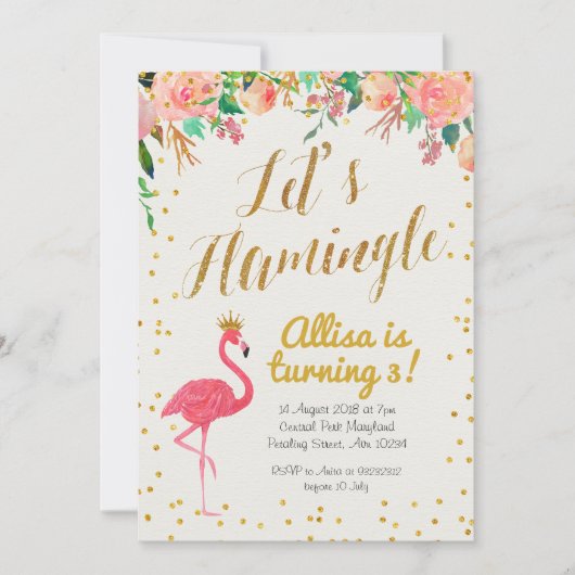 レッズフラミングル誕生日招待状 招待状 (正面)