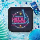 レッズロックレトロネオンスクエア ペーパープレート (パーティー)