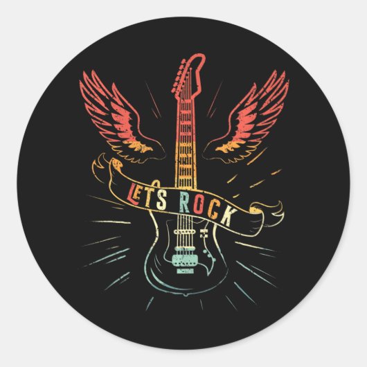 レッズロックロックNロールギターレトロ愛好家 ラウンドシール (正面)