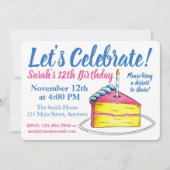 レッズ祝お誕生日ケーキローンドルピンクイエロー 招待状 (正面)