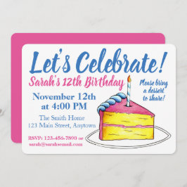レッズ祝お誕生日ケーキローンドルピンクイエロー 招待状