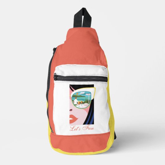 レッツおもしろい – ホワイトロータス スリングバッグ (正面)