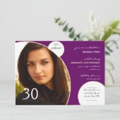 レッツイ祝ンシャンパンパープルフォト誕生日 招待状 (スタンド正面)