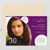 レッツイ祝ンシャンパンパープルフォト誕生日 招待状 (正面/裏面)