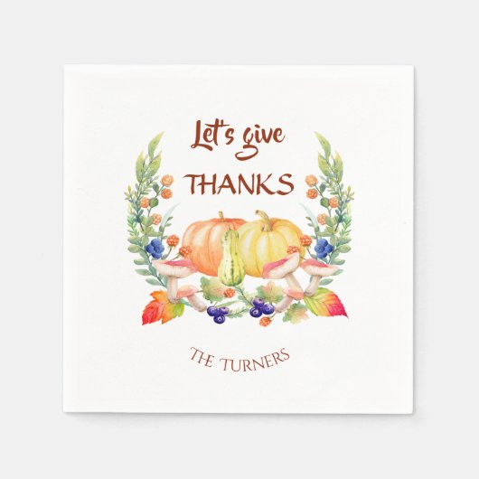 レッツェ与え感謝してい秋リースカボチャ スタンダードカクテルナプキン (正面)