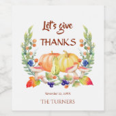 レッツェ与え感謝してい秋リースカボチャ ワインラベル (シングルラベル)