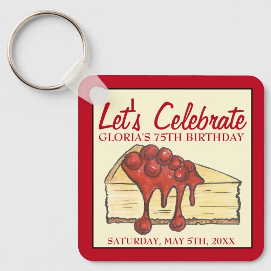 レッツェ祝さくらんぼチーズケークデザート誕生日 キーホルダー (正面)