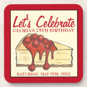 レッツェ祝さくらんぼチーズケークデザート誕生日 コースター (正面)