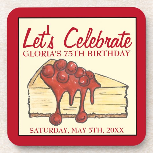 レッツェ祝さくらんぼチーズケークデザート誕生日 コースター (正面)