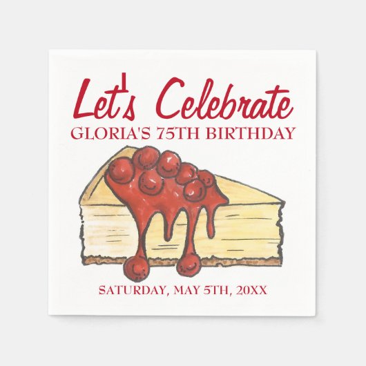 レッツェ祝さくらんぼチーズケークデザート誕生日 スタンダードカクテルナプキン (正面)