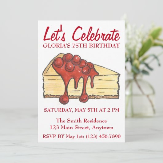 レッツェ祝さくらんぼチーズケークデザート誕生日 招待状 (スタンド正面)