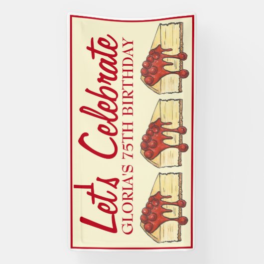 レッツェ祝さくらんぼチーズケークデザート誕生日 横断幕 (縦)