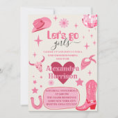 レッツガールピンクのディスコ女性のカーボーイロデオ赤ちゃんシャワー 招待状 (正面)