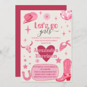 レッツガールピンクのディスコ女性のカーボーイロデオ赤ちゃんシャワー 招待状 (正面/裏面)