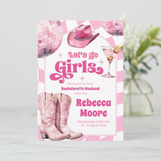 レッツガールピンク女性のカーボーイバチェロレッテの旅程 招待状 (スタンド正面)