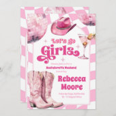 レッツガールピンク女性のカーボーイバチェロレッテの旅程 招待状 (正面/裏面)