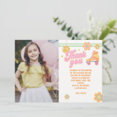 レッツガール転がロースケートで滑る誕生日写真 サンキューカード (スタンド正面)