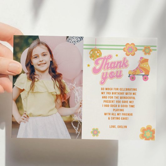 レッツガール転がロースケートで滑る誕生日写真 サンキューカード