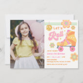 レッツガール転がロースケートで滑る誕生日写真 招待状 (正面)