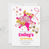 レッツガール転が女性のカーボーイローラースケート誕生日 招待状 (正面)