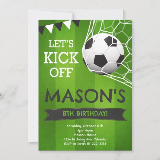 レッツキックオフサッカー誕生日招待状 招待状 (正面)