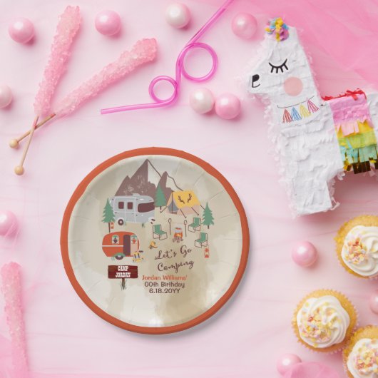 レッツキャンピングウッドシーキャ素朴ンプグラウンド誕生日 ペーパープレート (パーティー)