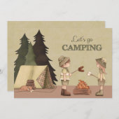 レッツキャンピングキャンピングキャンパーキャンプファイアテント 招待状 (正面/裏面)