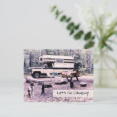 レッツキャンピングキャンプレトロ旅行 インビテーションポストカード (スタンド正面)