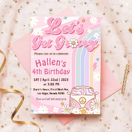 レッツグルーヴィーレトロボホデイジーレインボー誕生日 招待状