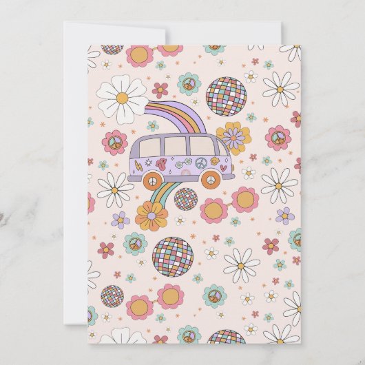 レッツグルーヴィーレトロボホデイジーレインボー誕生日 招待状 (裏面)