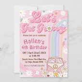 レッツグルーヴィーレトロボホデイジーレインボー誕生日 招待状 (正面)