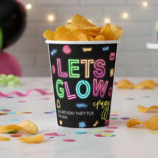 レッツグロウ クレイジー ネオン バースデー レーザー パーティー 紙コップ