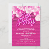 レッツグローピンクパーティー誕生日招待状 招待状 (正面)