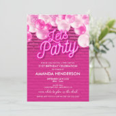 レッツグローピンクパーティー誕生日招待状 招待状 (スタンド正面)
