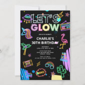 レッツグローミレニアルレトロネオンピンク誕生日 招待状 (正面)