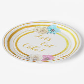 レッツケーキピ食べンク&ブルーフローラ紙プレート ペーパープレート (アングル)