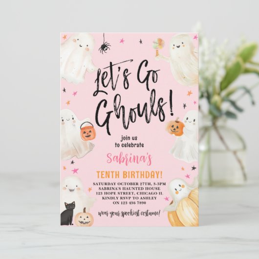 レッツゴーウルズピンクハロウィンガールバースデーパーティー 招待状 (スタンド正面)