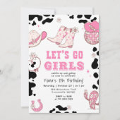 レッツゴーガールズウェスタン女性のカーボーイ誕生日 招待状 (正面)
